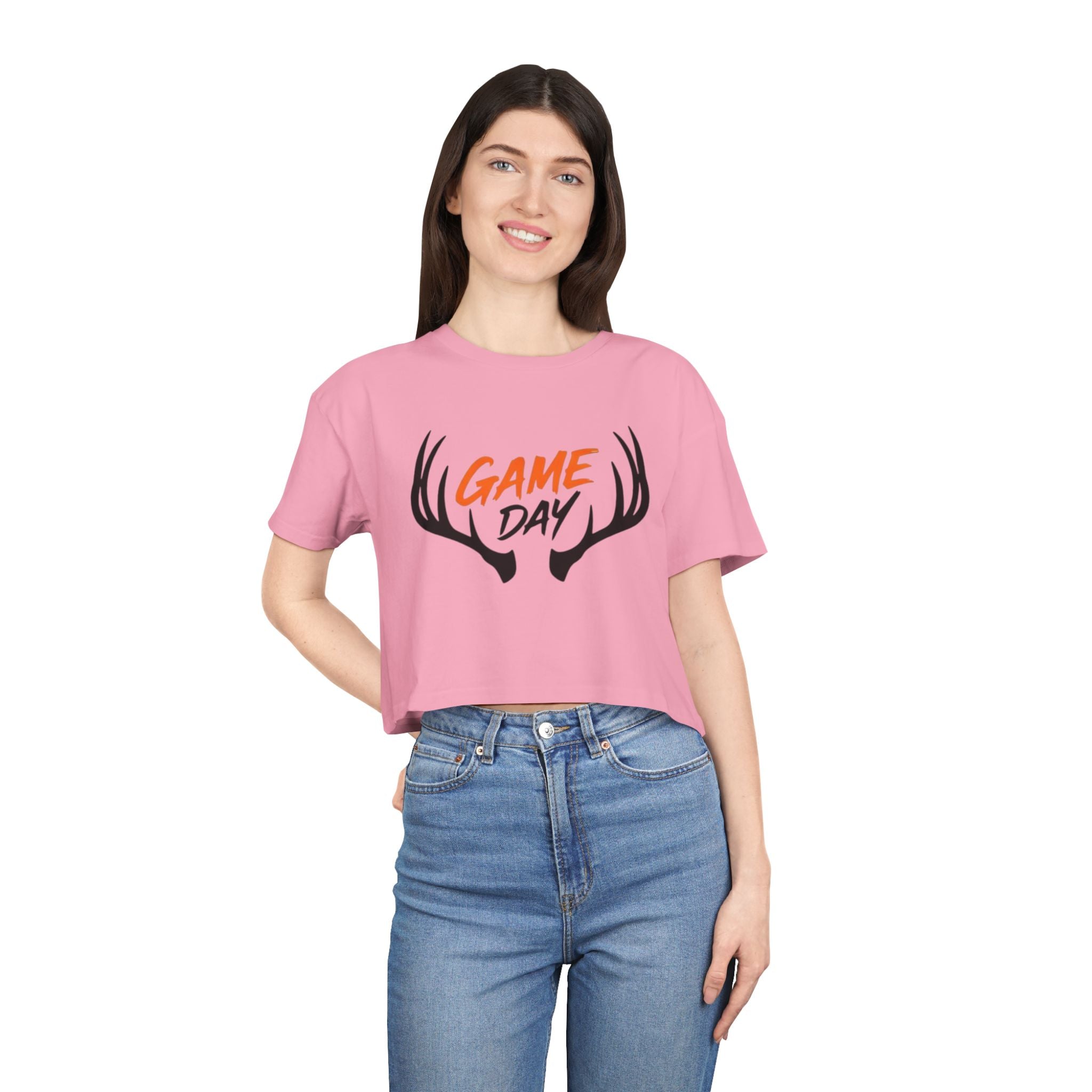 Game Day Crop Tee | Womens Hunting Antler Graphic Top