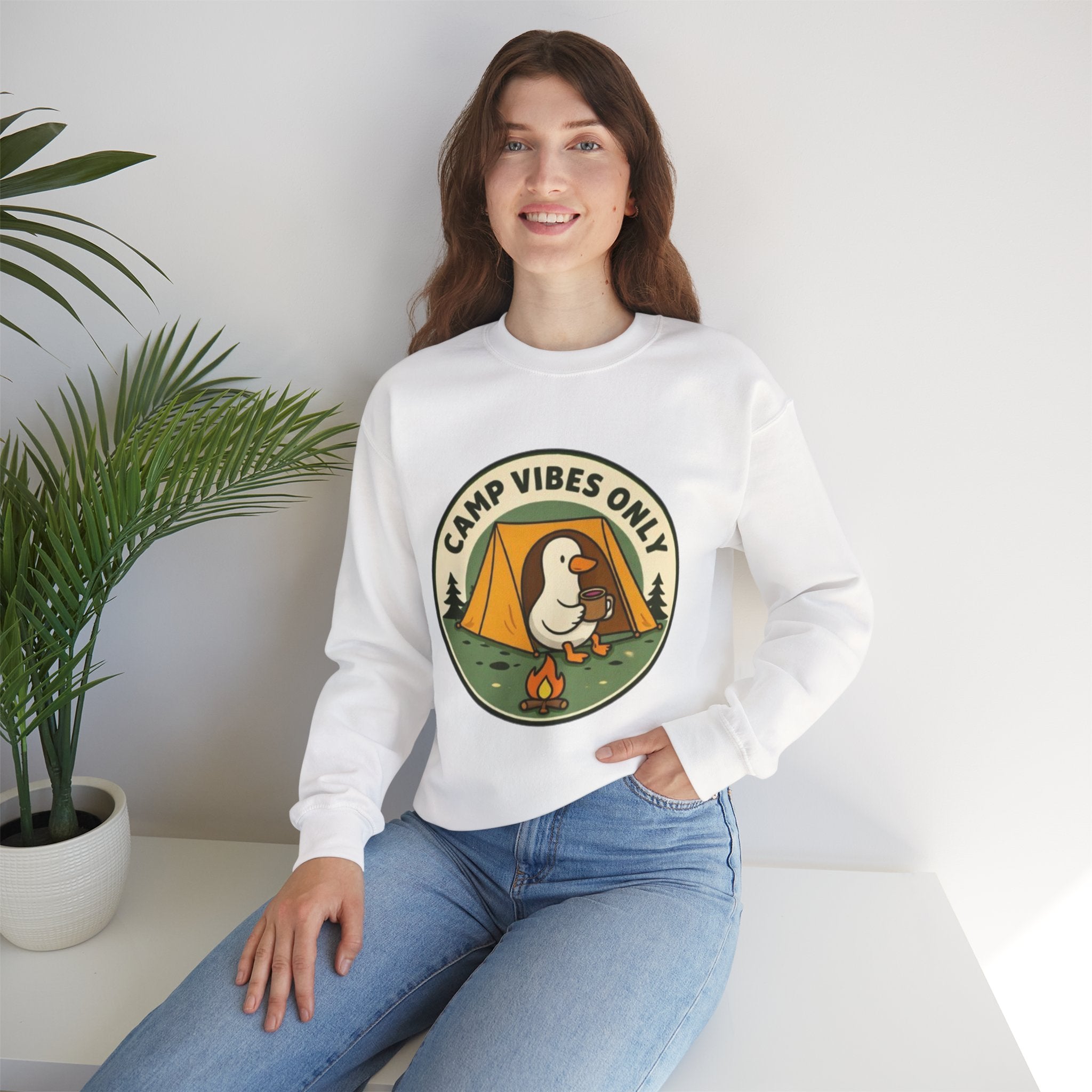 Camp Vibes Crewneck Sweatshirt | Cozy Camping Duck Graphic