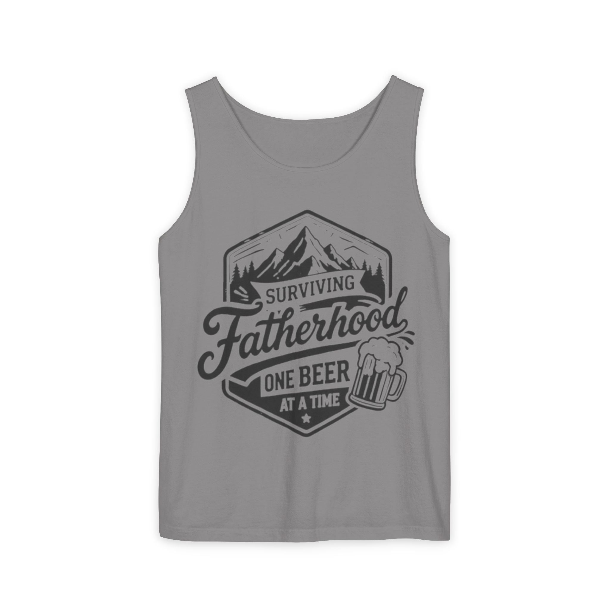 Fatherhood Tank Top | "Surviving Fatherhood One Beer at a Time" Graphic