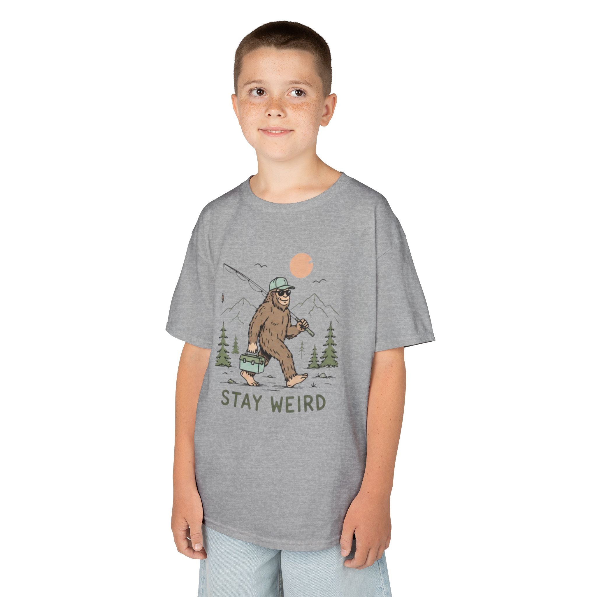 Kids Tee | Stay Weird Bigfoot Fishing