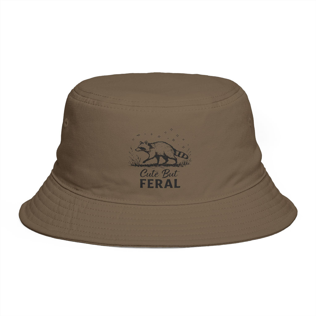 Feral Raccoon Cute But Feral Brown Bucket Hat | Outdoor Casual Sun Hat
