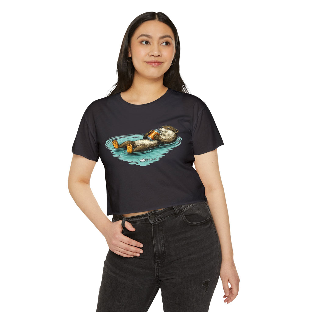 Otter with Beer Cute Festival Crop Top | Floating Otter Design