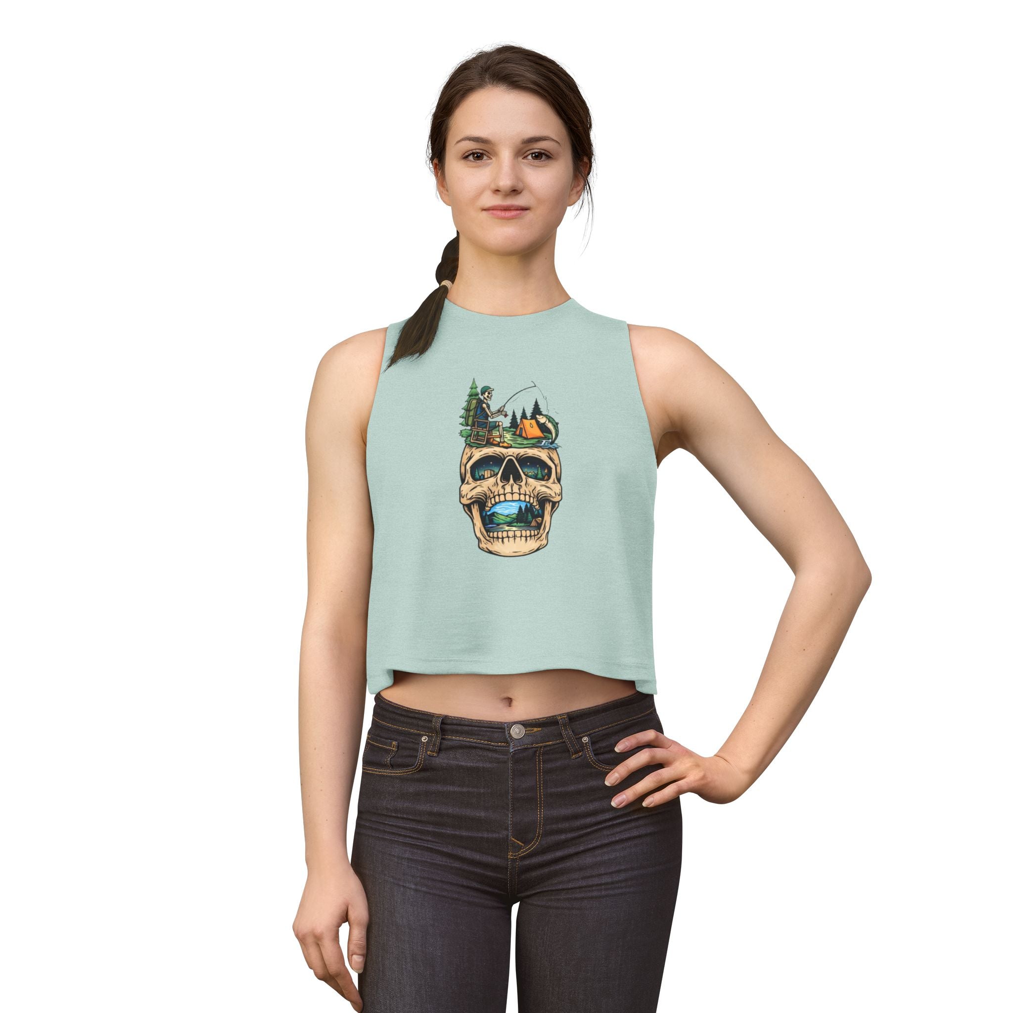 Skull Camping Fishing Crop Top | Adventure Outdoors Graphic Tank