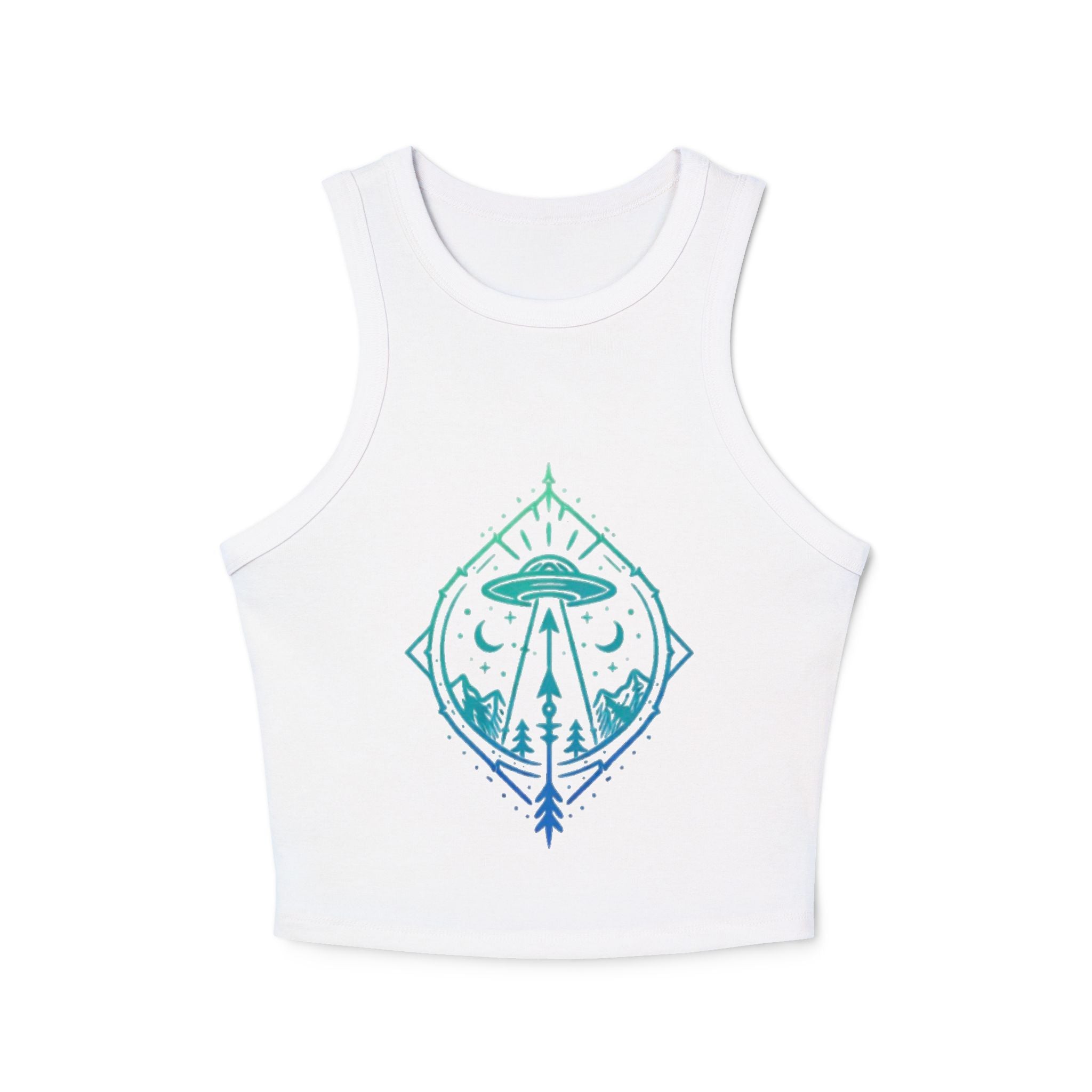 Alien Abduction Crop Tank | Womens Racerback Tank Top with UFO Graphic