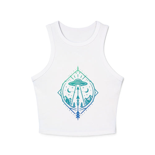 Alien Abduction Crop Tank | Womens Racerback Tank Top with UFO Graphic