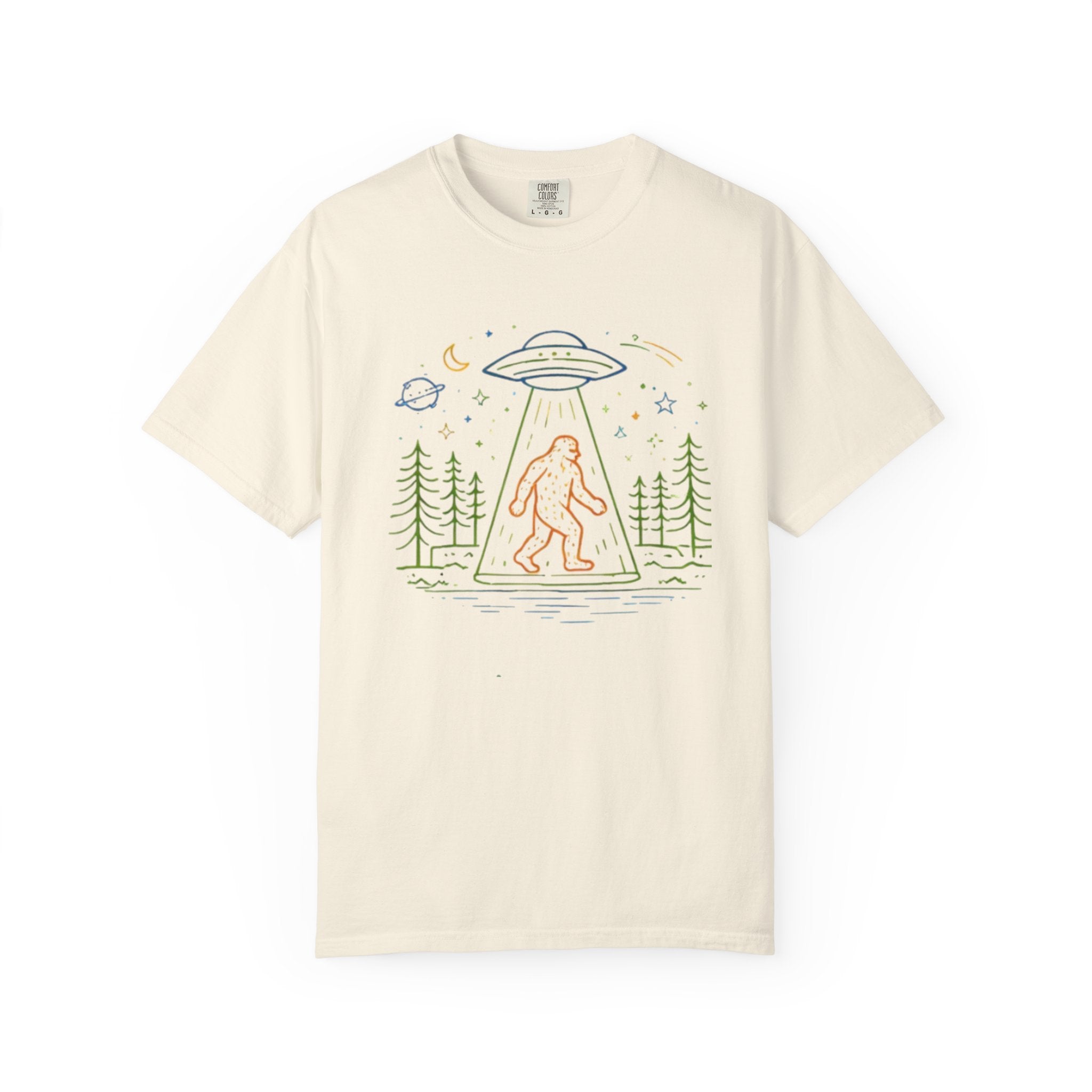 Bigfoot UFO Abduction T-Shirt | Retro Line Art Sasquatch Tee