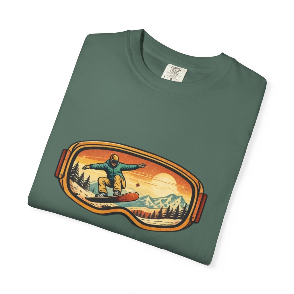 Snowboard Goggles Graphic T-Shirt | Retro Mountain Snowboarding Tee