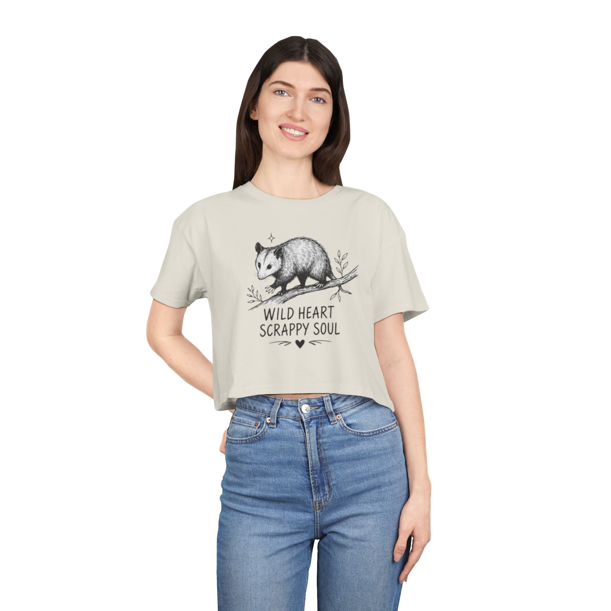 Crop Tee | Wild Heart Scrappy Soul Opossum Graphic Womens Cropped T-Shirt
