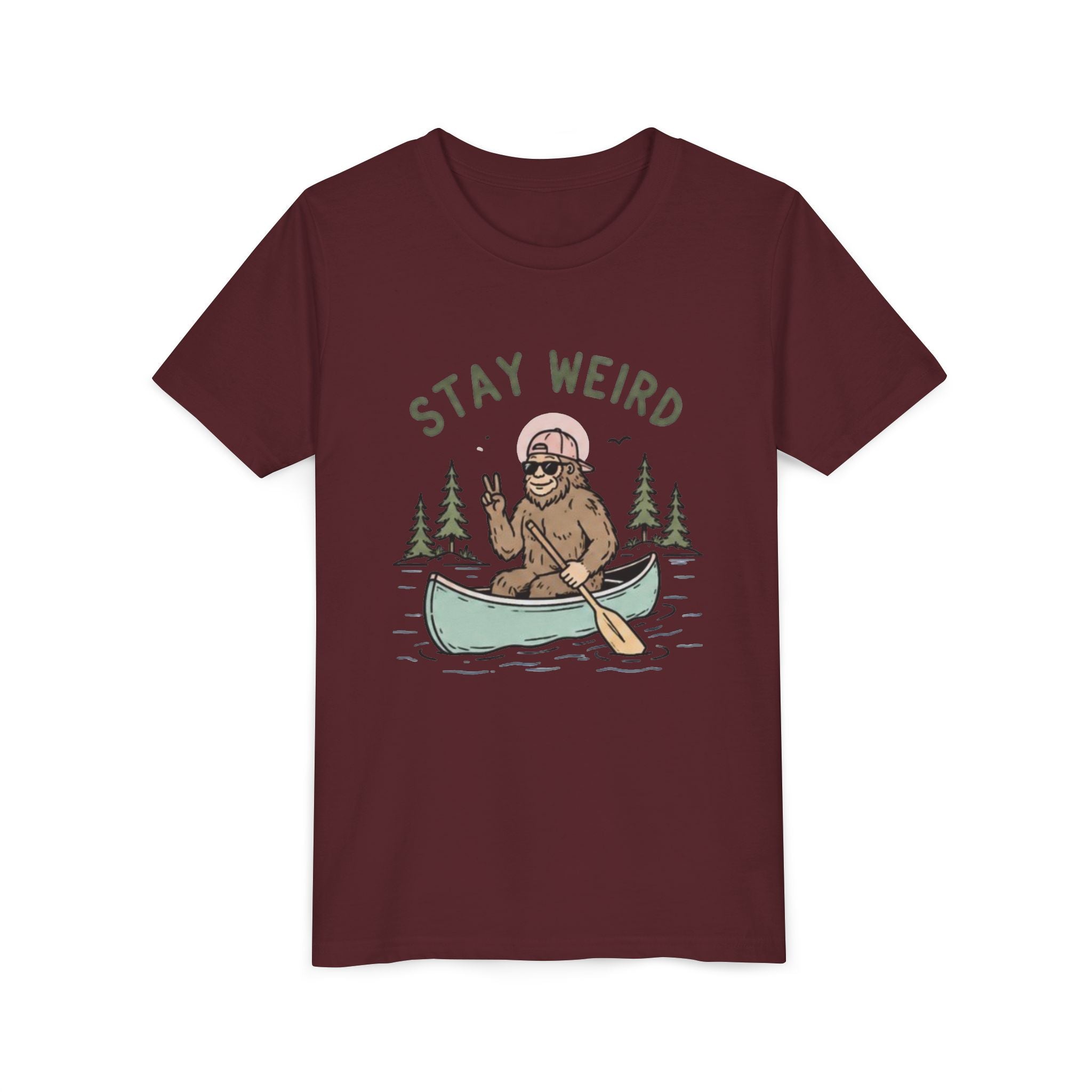 Youth T-Shirt | "Stay Weird" Canoe Bigfoot Graphic Tee