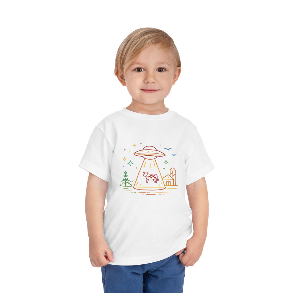 Toddler Tee | Cute Pastel UFO Cow Abduction Graphic