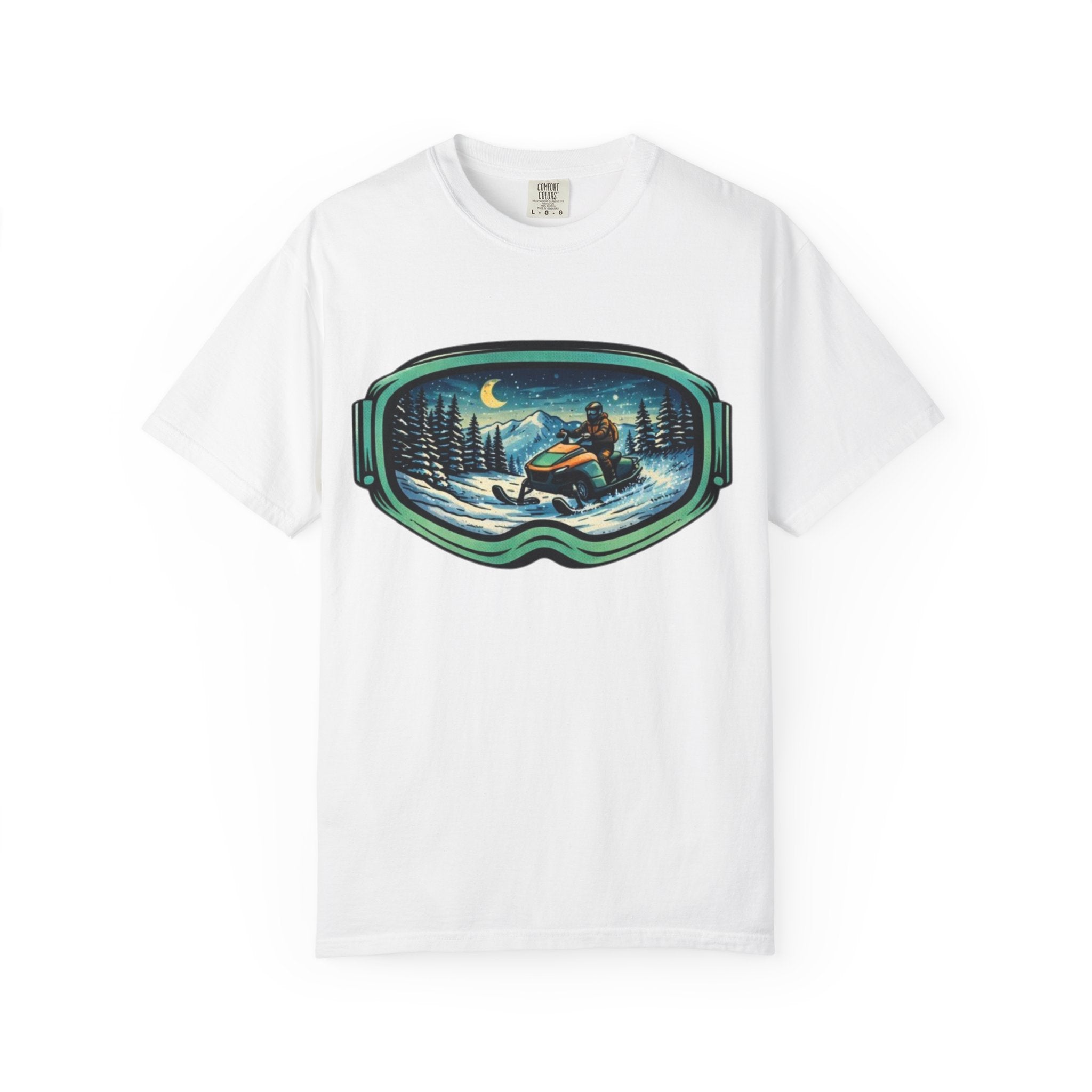 Snowmobile Goggles Graphic T-Shirt | Night Ride Winter Scene