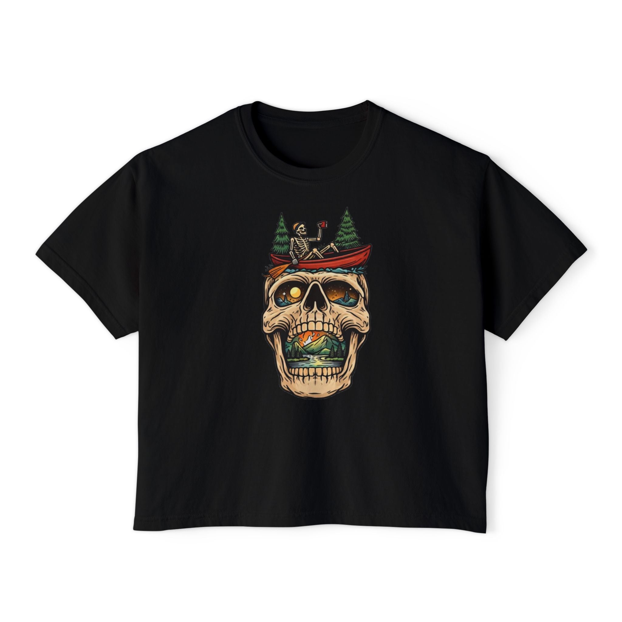 Skull Canoe Graphic Tee | Adventure Outdoors Women's Boxy T-Shirt
