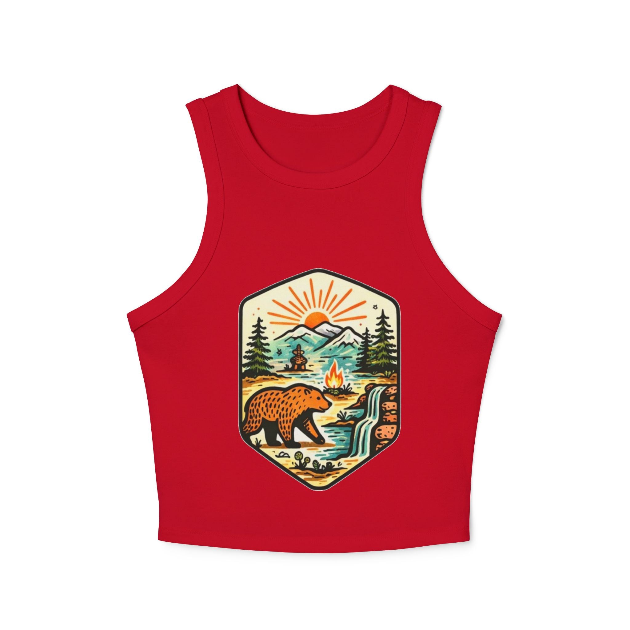 Womens Racer Tank Top | Retro Bear Mountain Camp Graphic