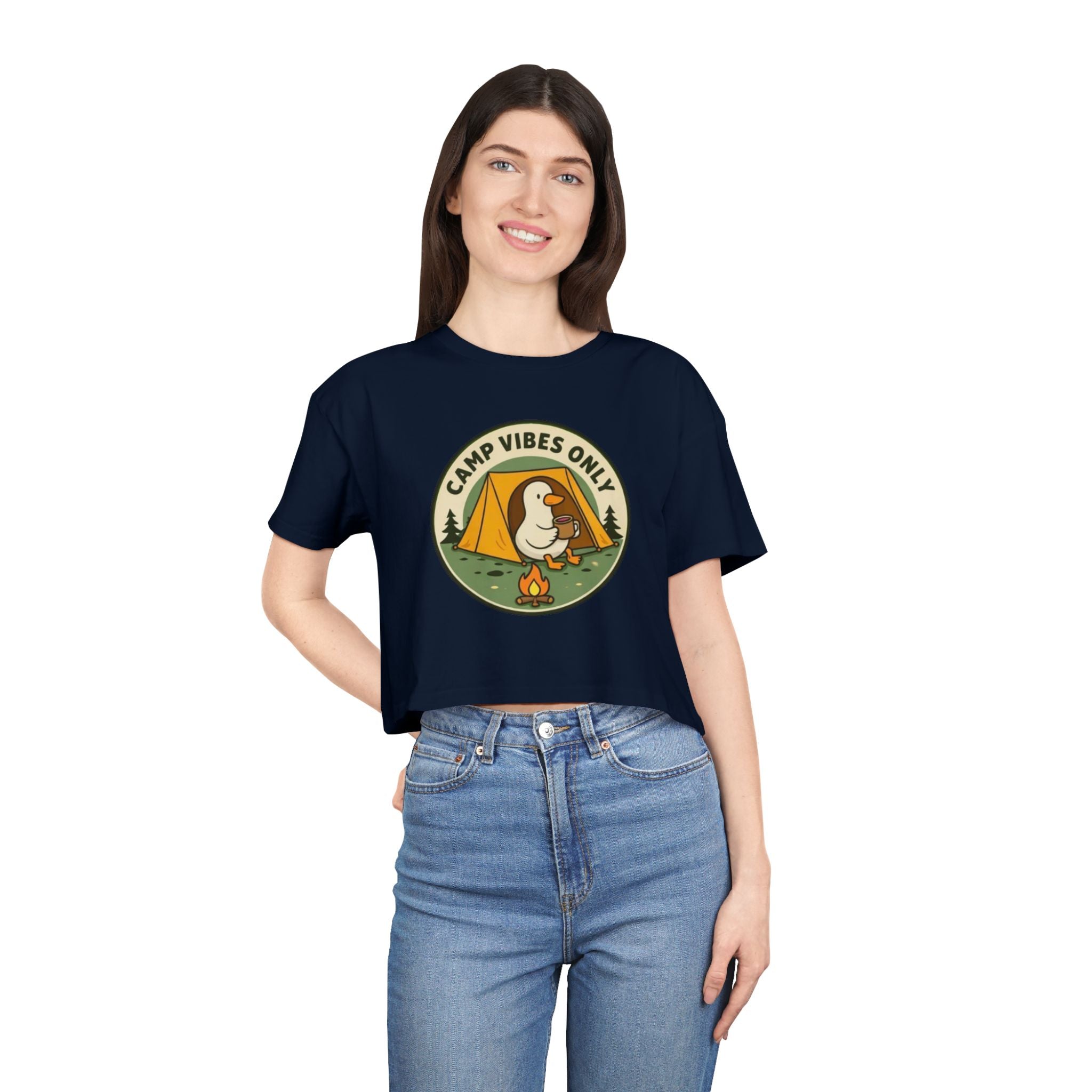 Camp Vibes Only Crop Tee | Cute Camping Goose Graphic