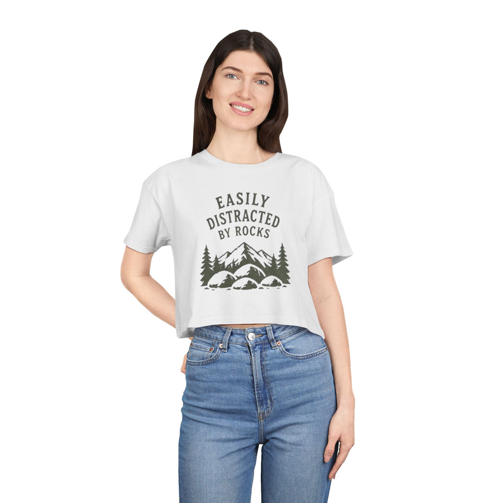 Crop Tee | "Easily Distracted by Rocks" Nature Crop Top for Rock Lovers