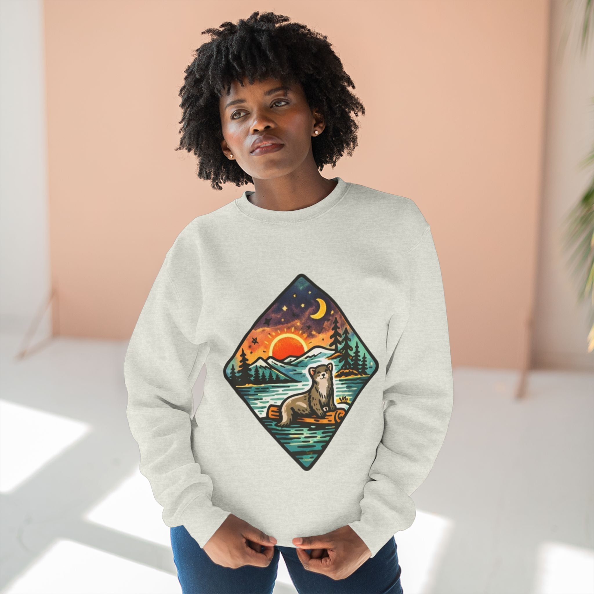 Otter Sunset Crewneck Sweatshirt | Retro Nature Graphic