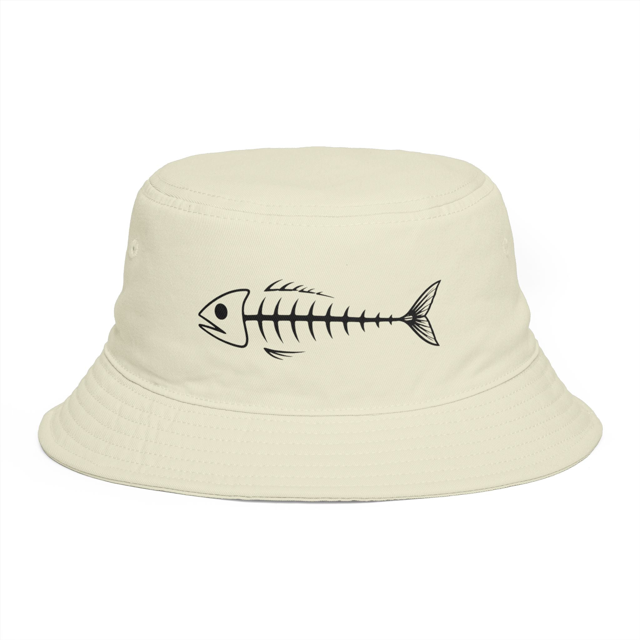 Bucket Hat | Minimal Fish Skeleton Graphic Sun Hat for Beach & Fishing