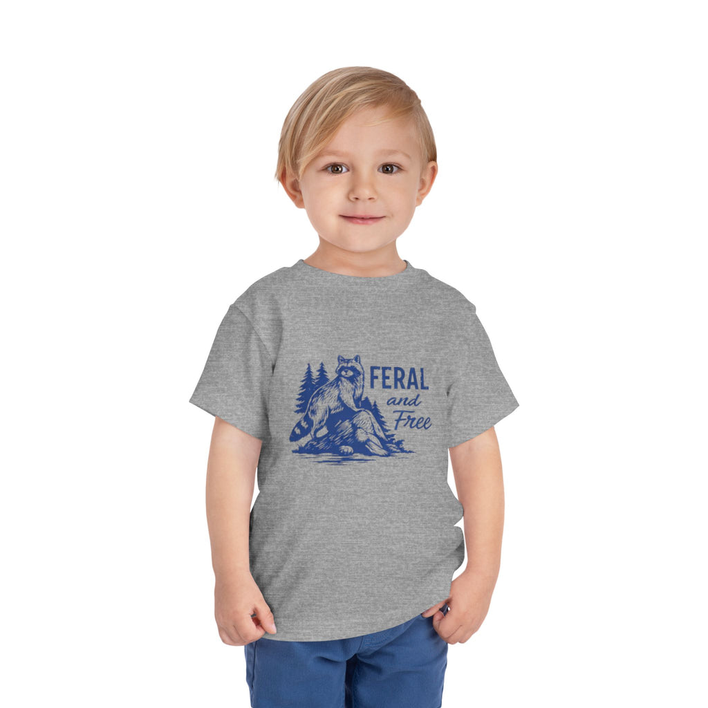 Toddler Tee | "Feral and Free" Raccoon Forest Graphic