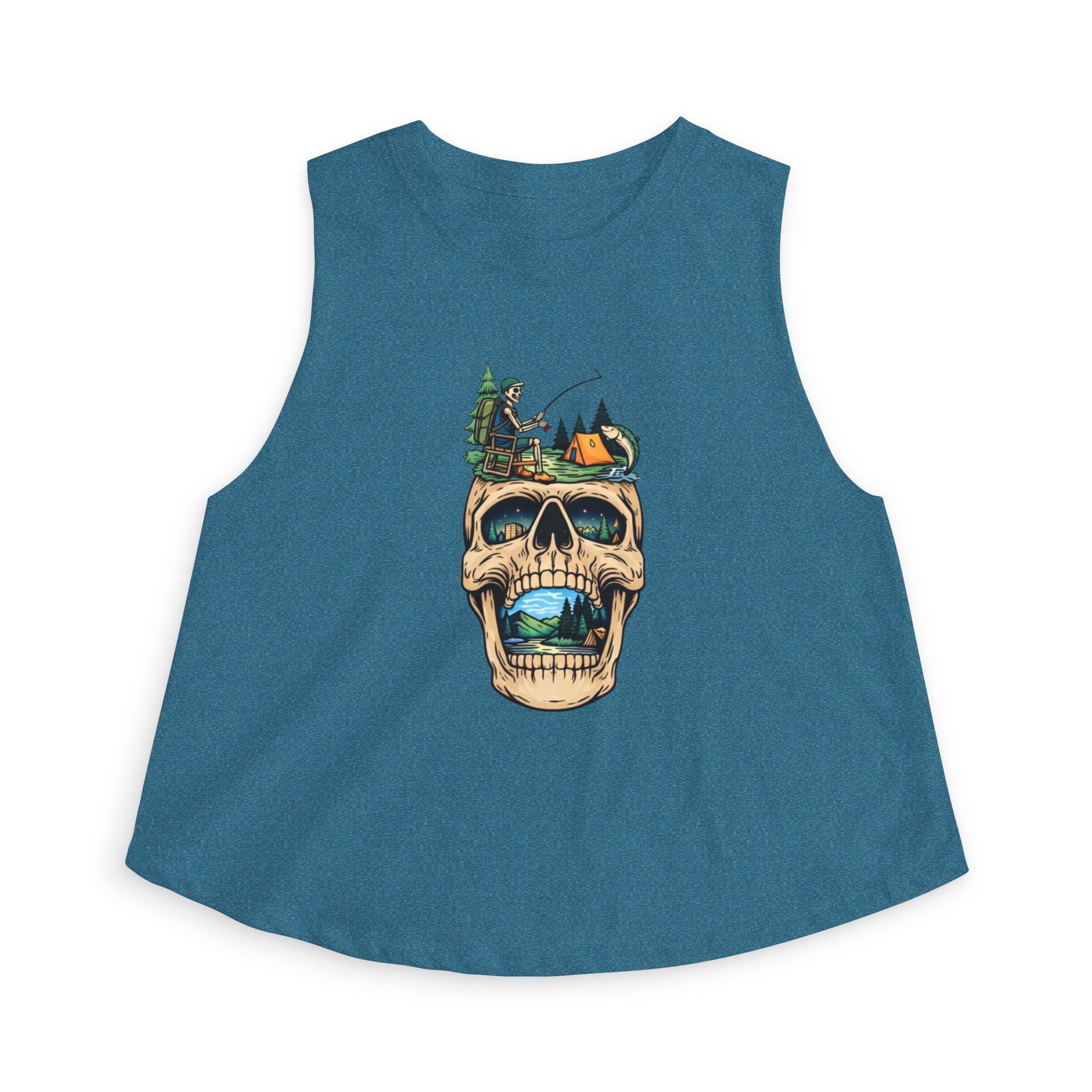 Skull Camping Fishing Crop Top | Adventure Outdoors Graphic Tank