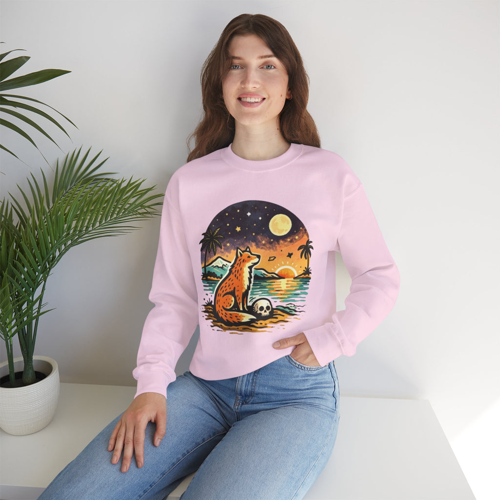 Crewneck Sweatshirt | Sunset Fox Beach Scene Graphic