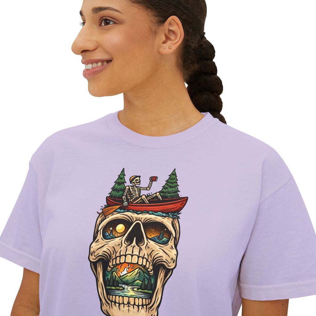 Skull Canoe Graphic Tee | Adventure Outdoors Women's Boxy T-Shirt