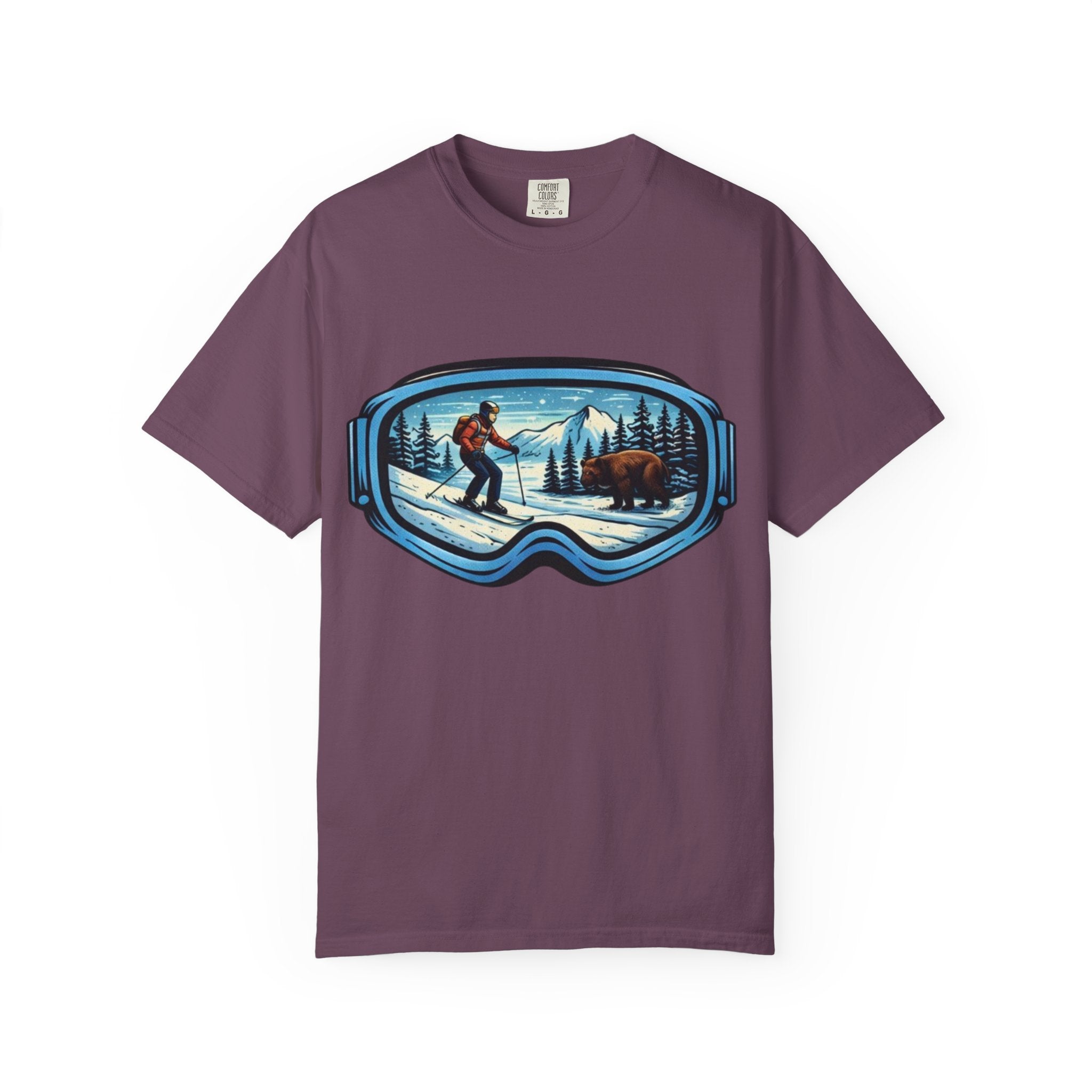 Ski Goggles Scenic T‑Shirt | Skier and Bear Mountain Winter Graphic Tee