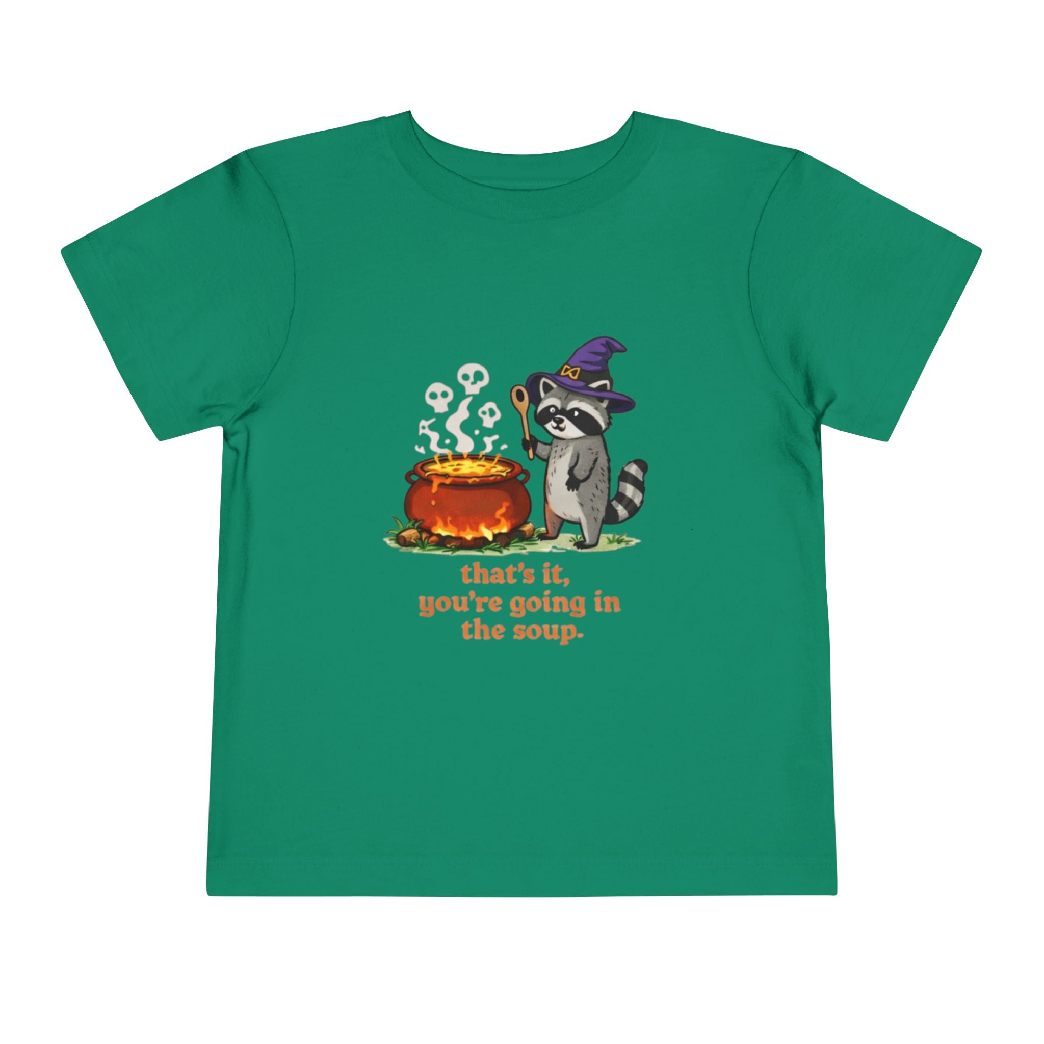 Toddler Tee | Cute Witch Raccoon with Cauldron "thats it, youre going in the soup"