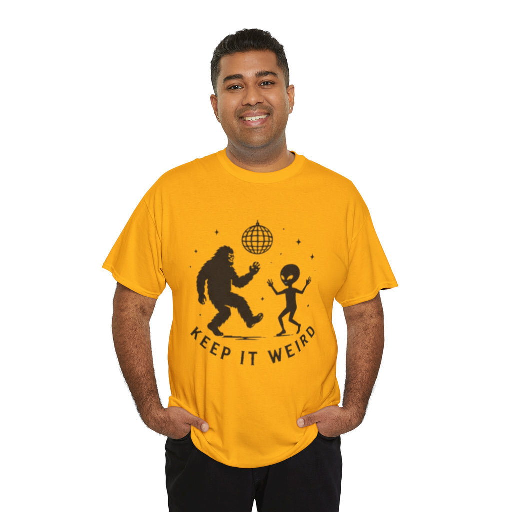 Keep It Weird T-Shirt | Dancing Bigfoot & Alien Disco Tee