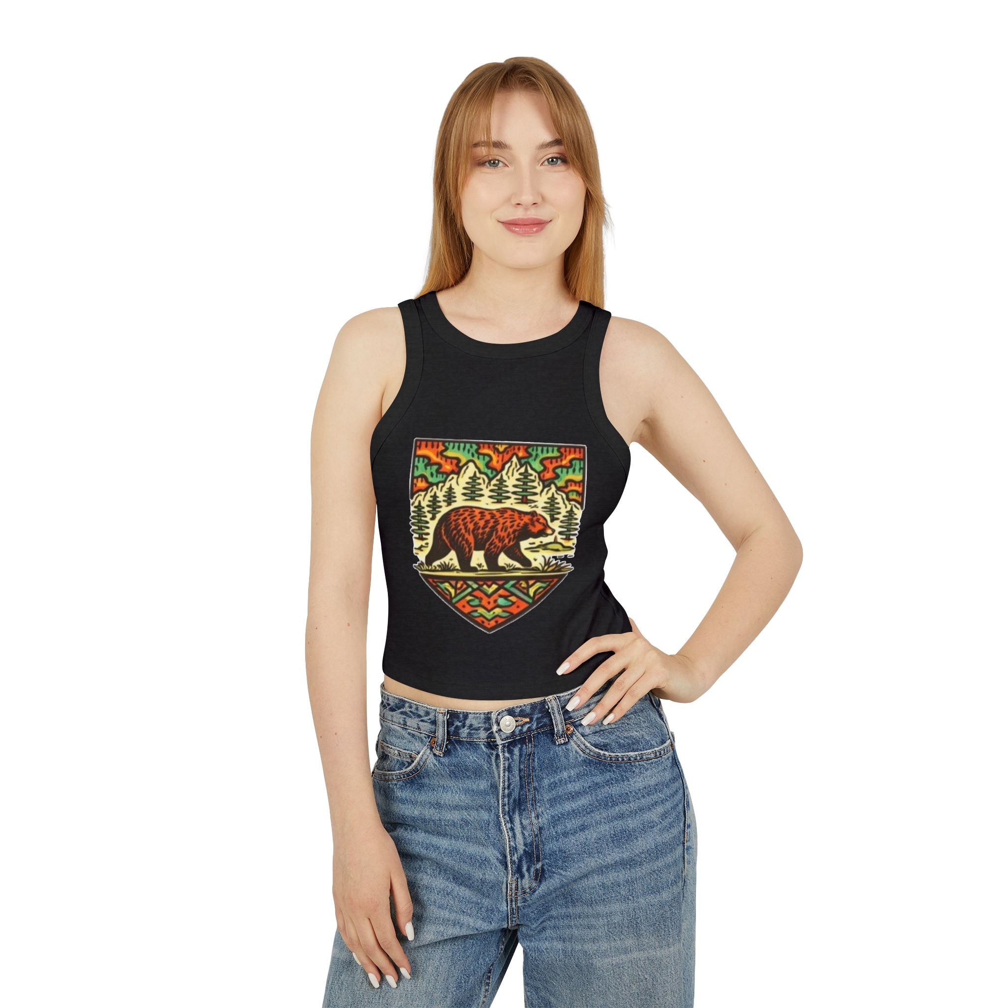 Bear Forest Tank Top | Vintage Wilderness Graphic Racer Crop