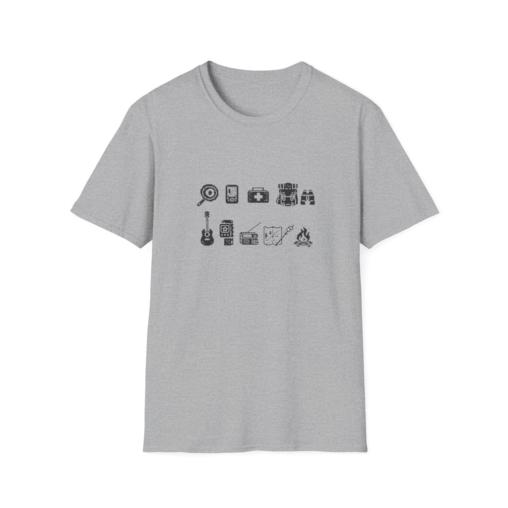 T-Shirt | Minimal Camping Gear Icons Graphic Tee | Camping Kit Tee