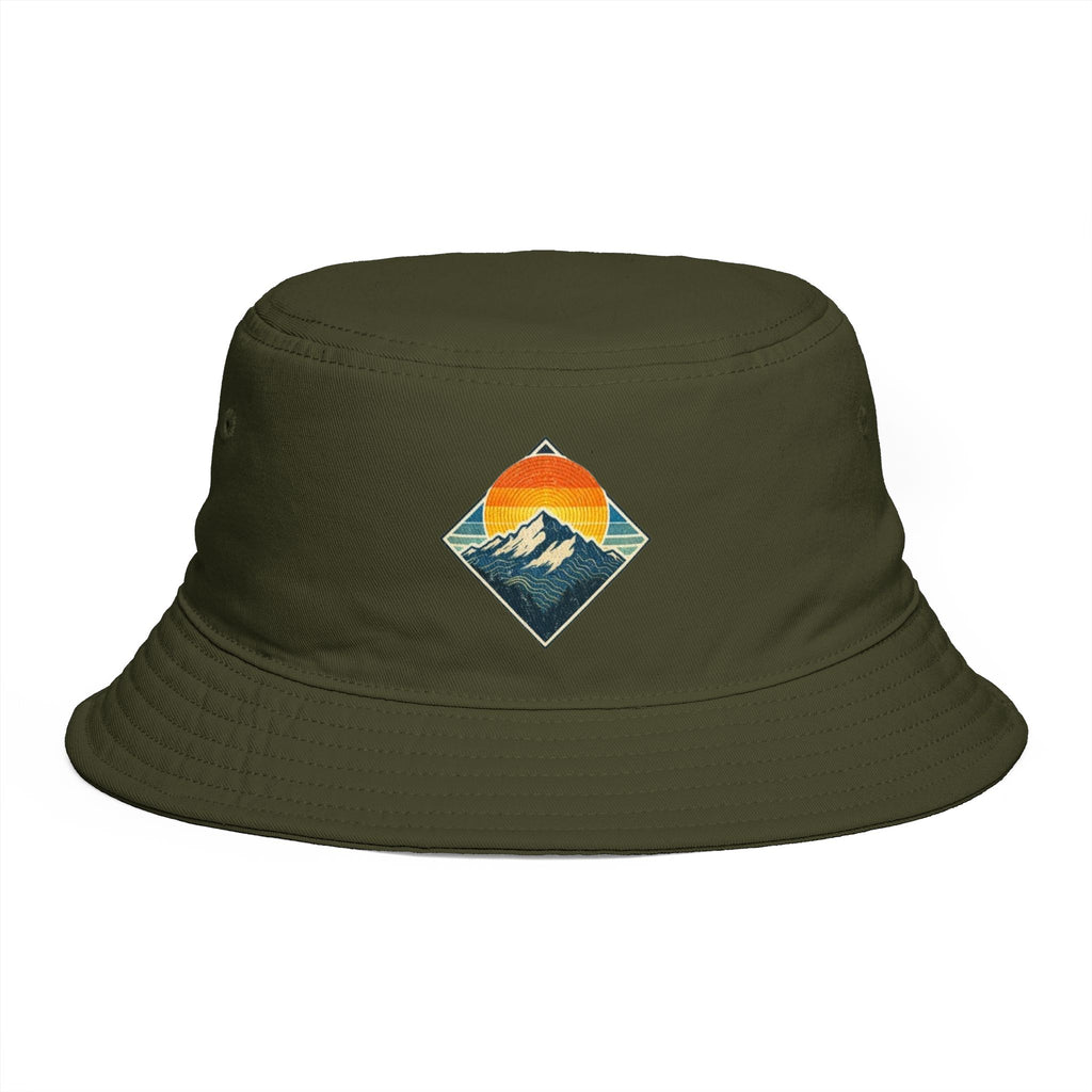Mountain Sunset Bucket Hat | Retro Outdoor Hiking Patch