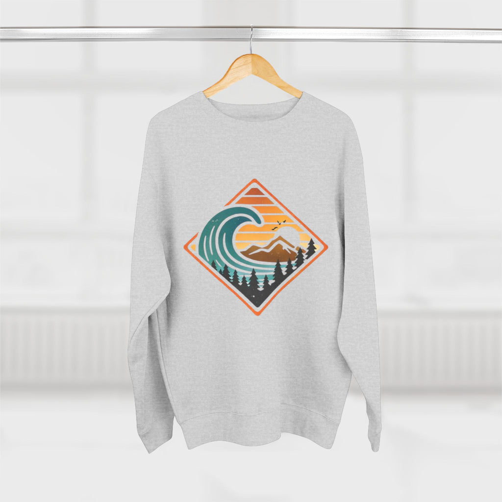 Surf Wave Mountain Badge sweatshirt | Retro Ocean Sunset Crewneck