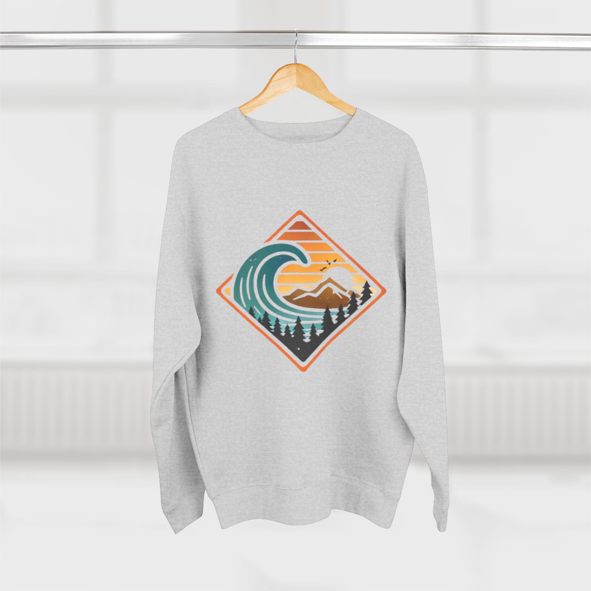 Surf Wave Mountain Badge sweatshirt | Retro Ocean Sunset Crewneck