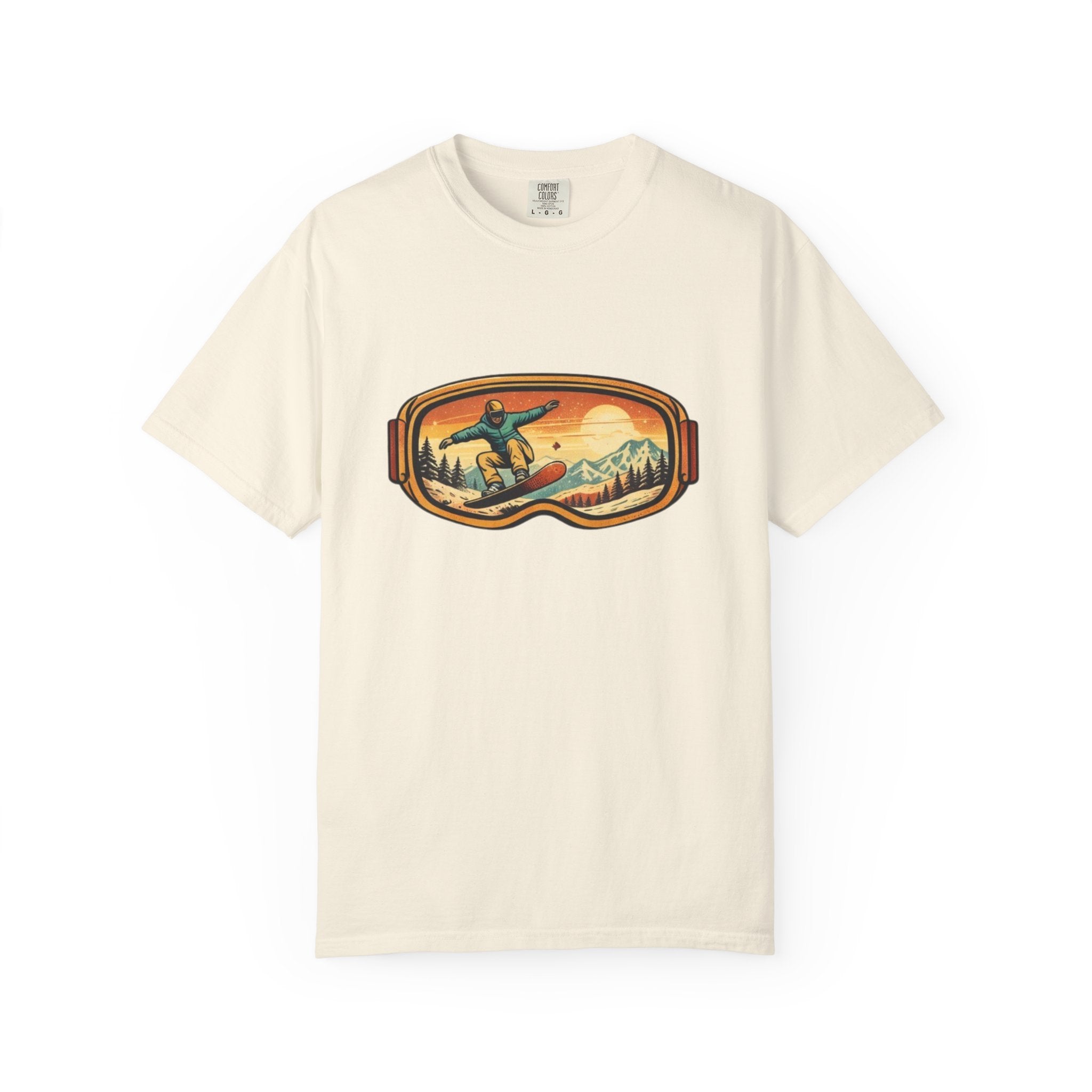 Snowboard Goggles Graphic T-Shirt | Retro Mountain Snowboarding Tee