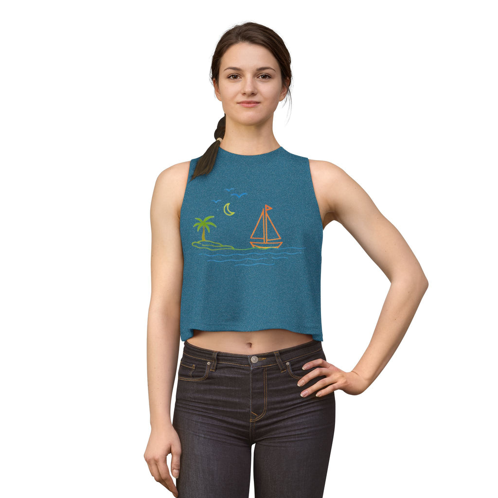 Sailboat Beach Crop Top | Minimal Line Art Summer Tank