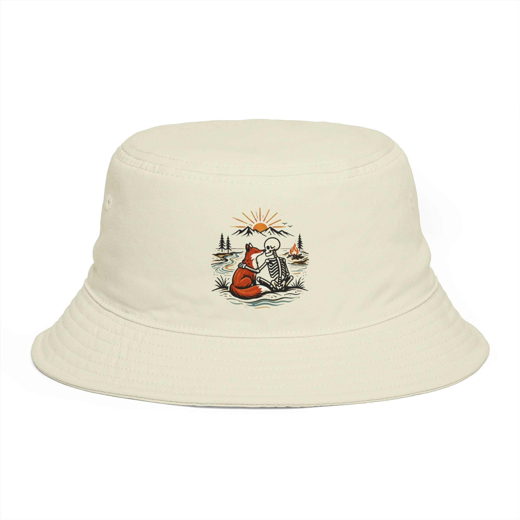 Adventure Fox & Skeleton Bucket Hat | Retro Nature Camping Graphic