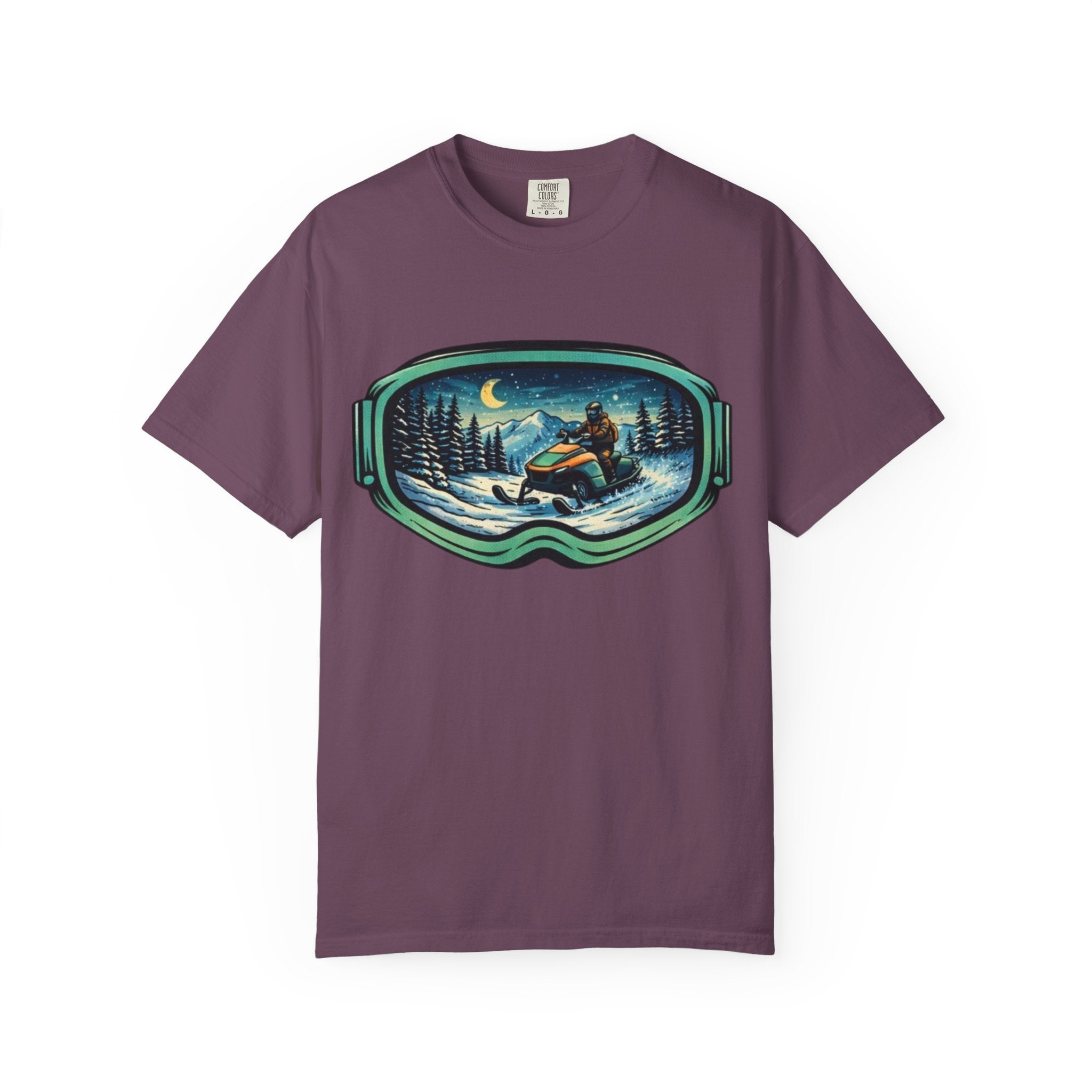 Snowmobile Goggles Graphic T-Shirt | Night Ride Winter Scene