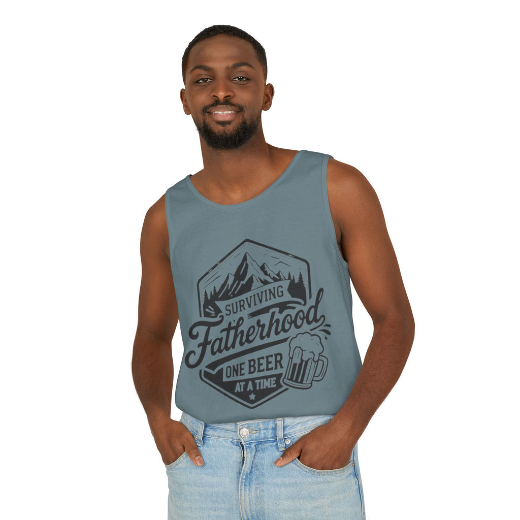 Fatherhood Tank Top | "Surviving Fatherhood One Beer at a Time" Graphic