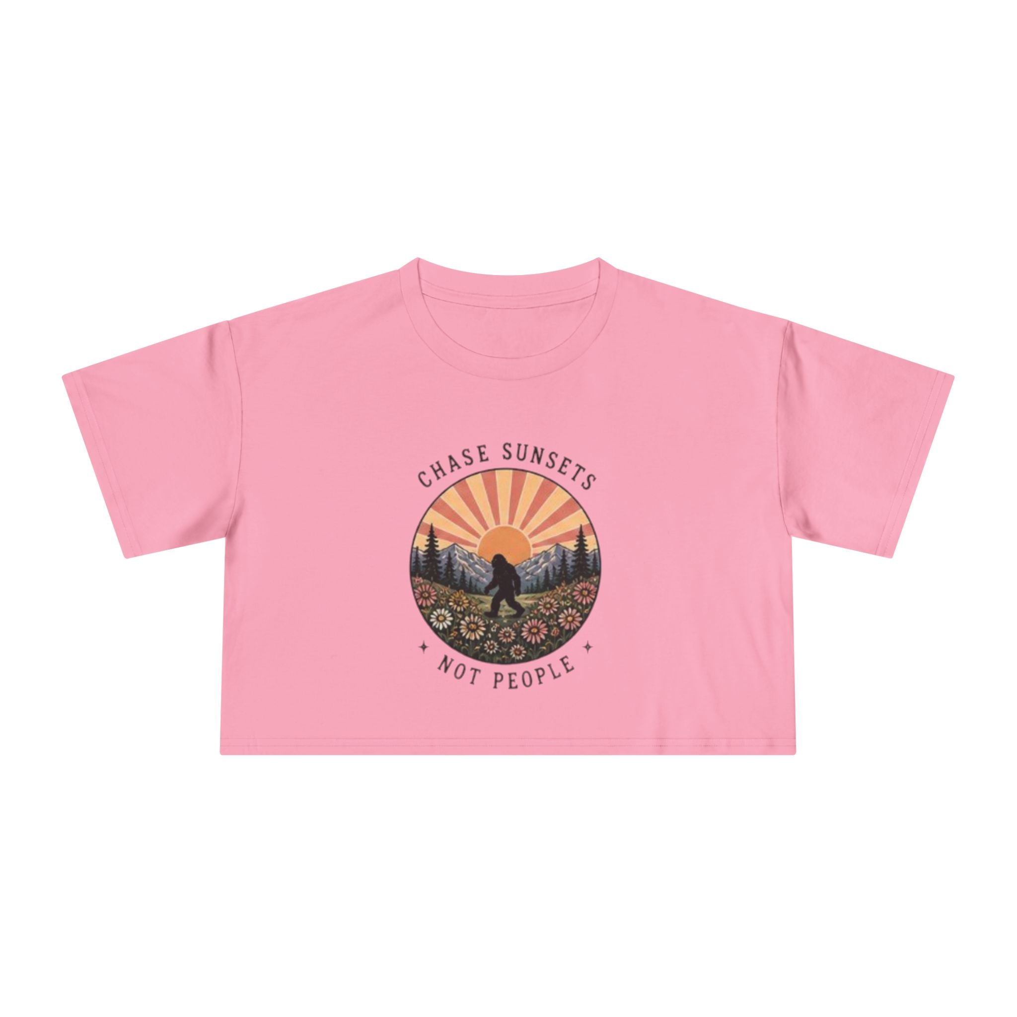 Crop Tee | "Chase Sunsets Not People" Retro Sunset Graphic