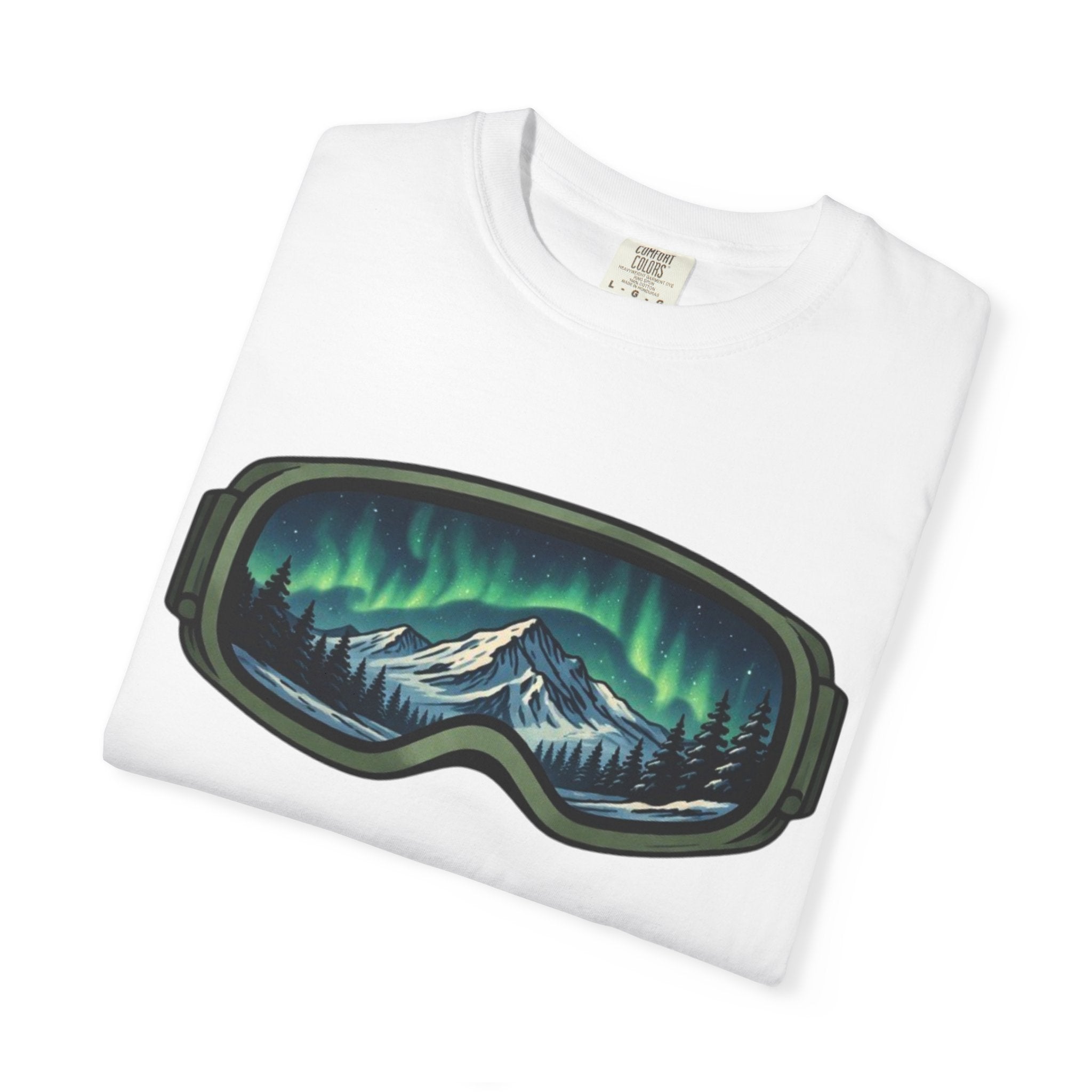 Aurora Ski Goggle T-Shirt | Mountain Night Northern Lights Graphic Tee