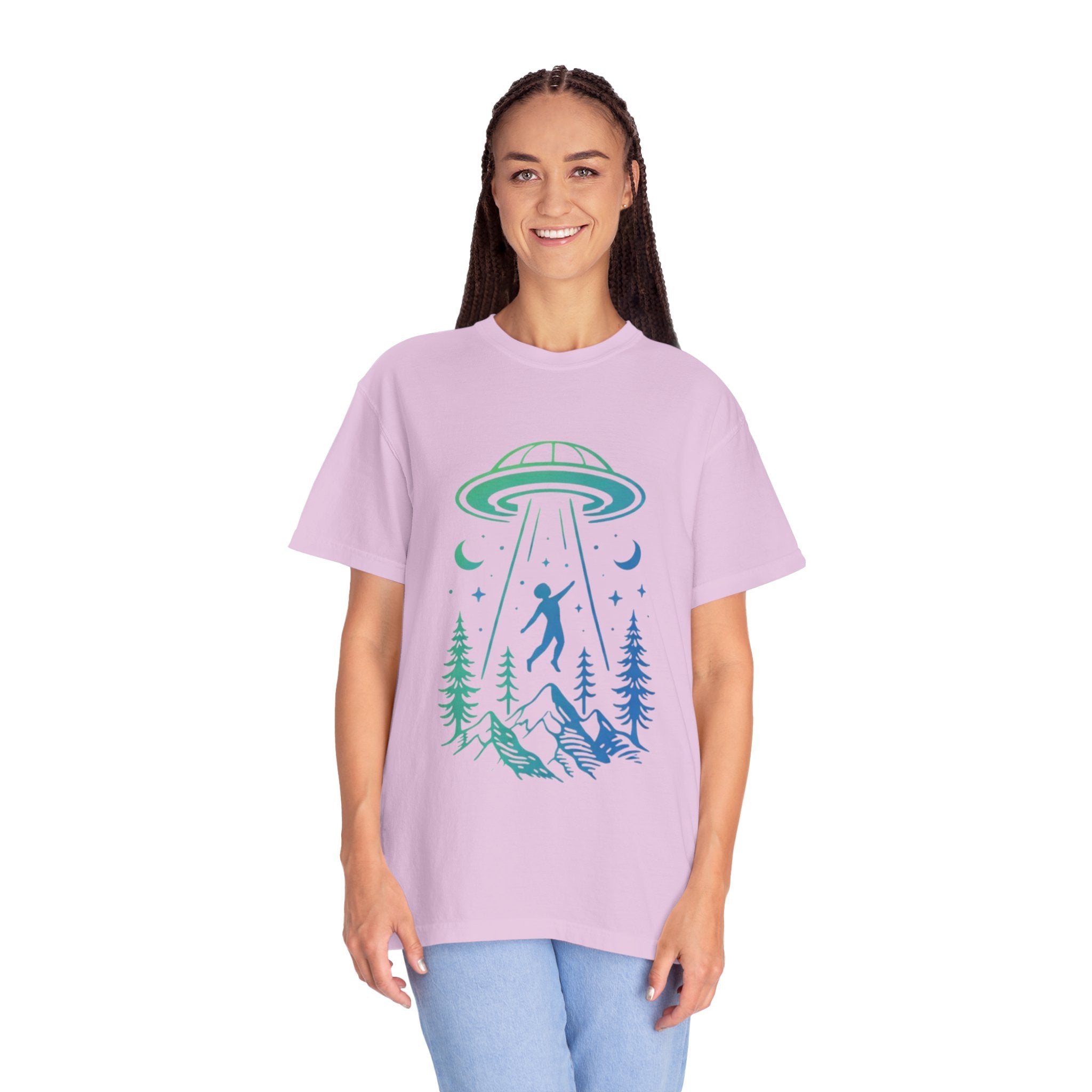 Alien Abduction Mountain T-Shirt | UFO Forest Graphic Tee