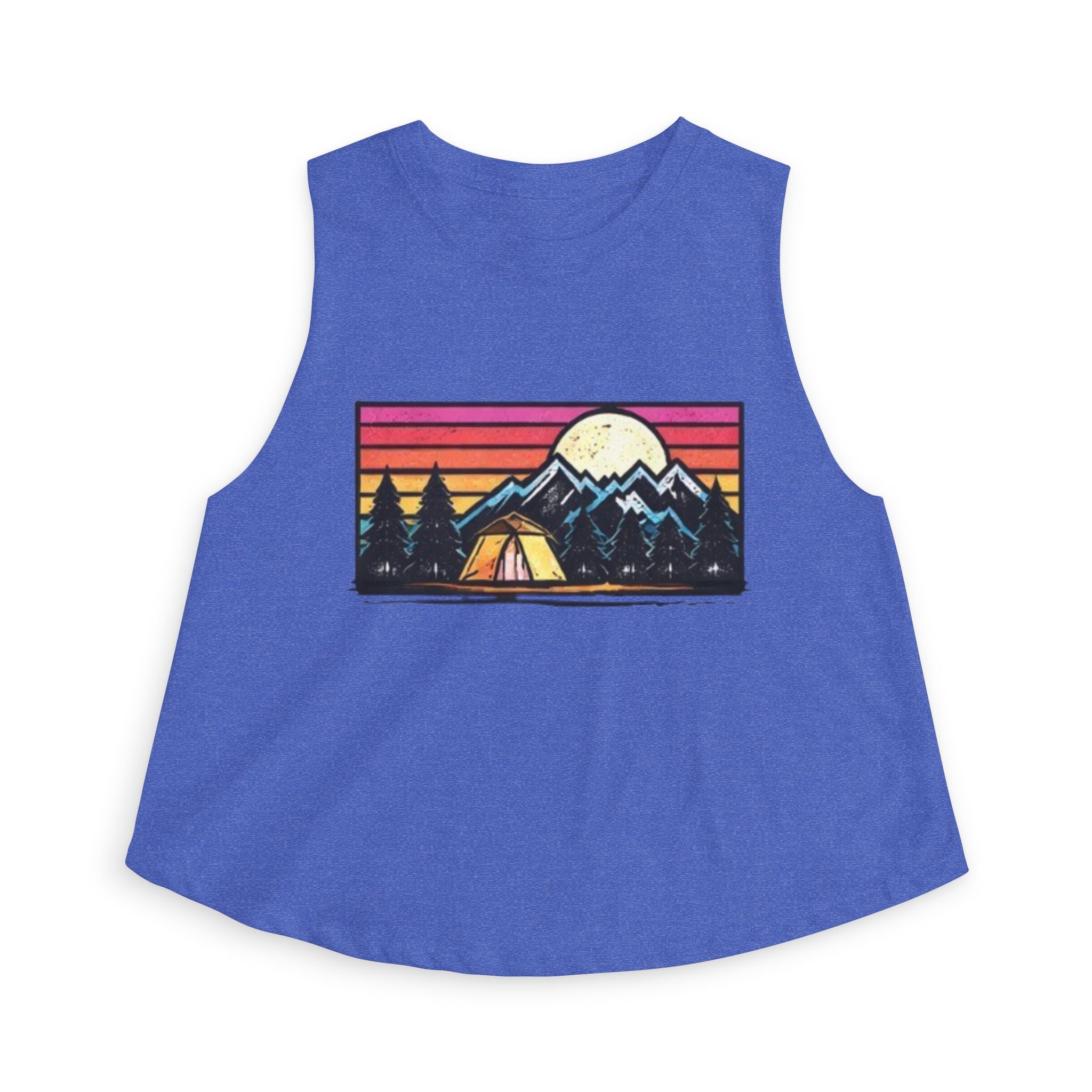 Camping Sunset Crop Top | Retro Mountain Tent Graphic