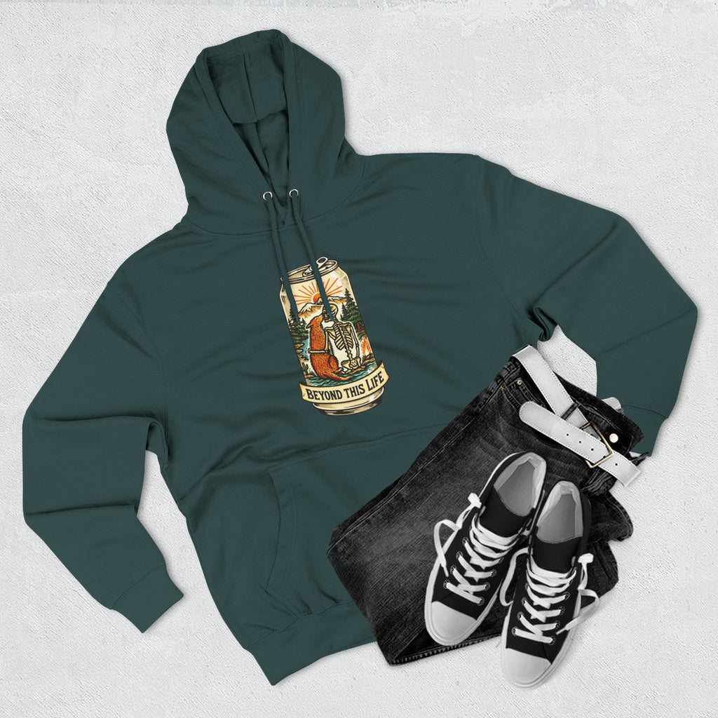 Vintage Skeleton and Dog Camper Hoodie | Beyond This Life Retro Travel Graphic