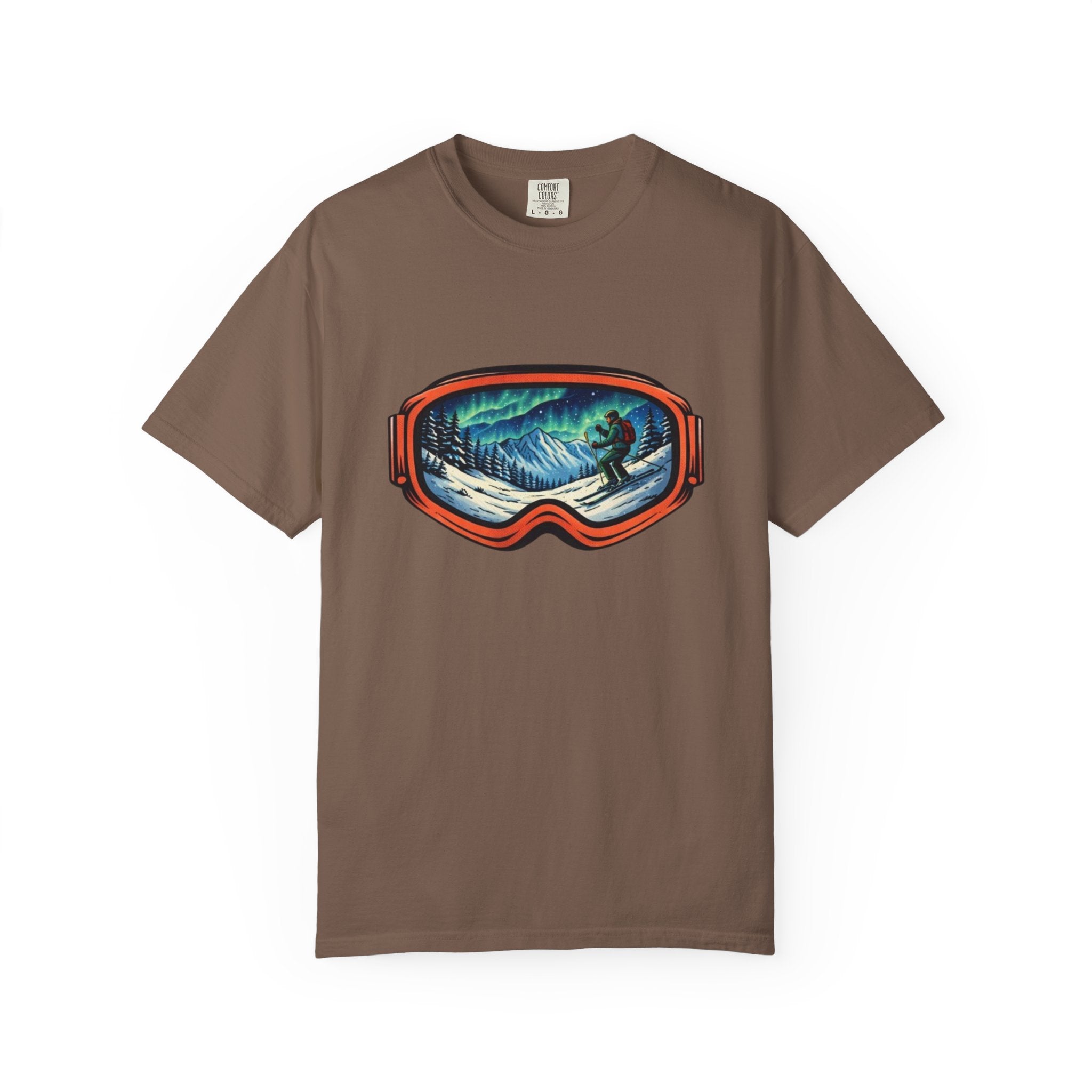 Northern Lights Ski Goggles T-Shirt | Aurora Skiing Landscape Design