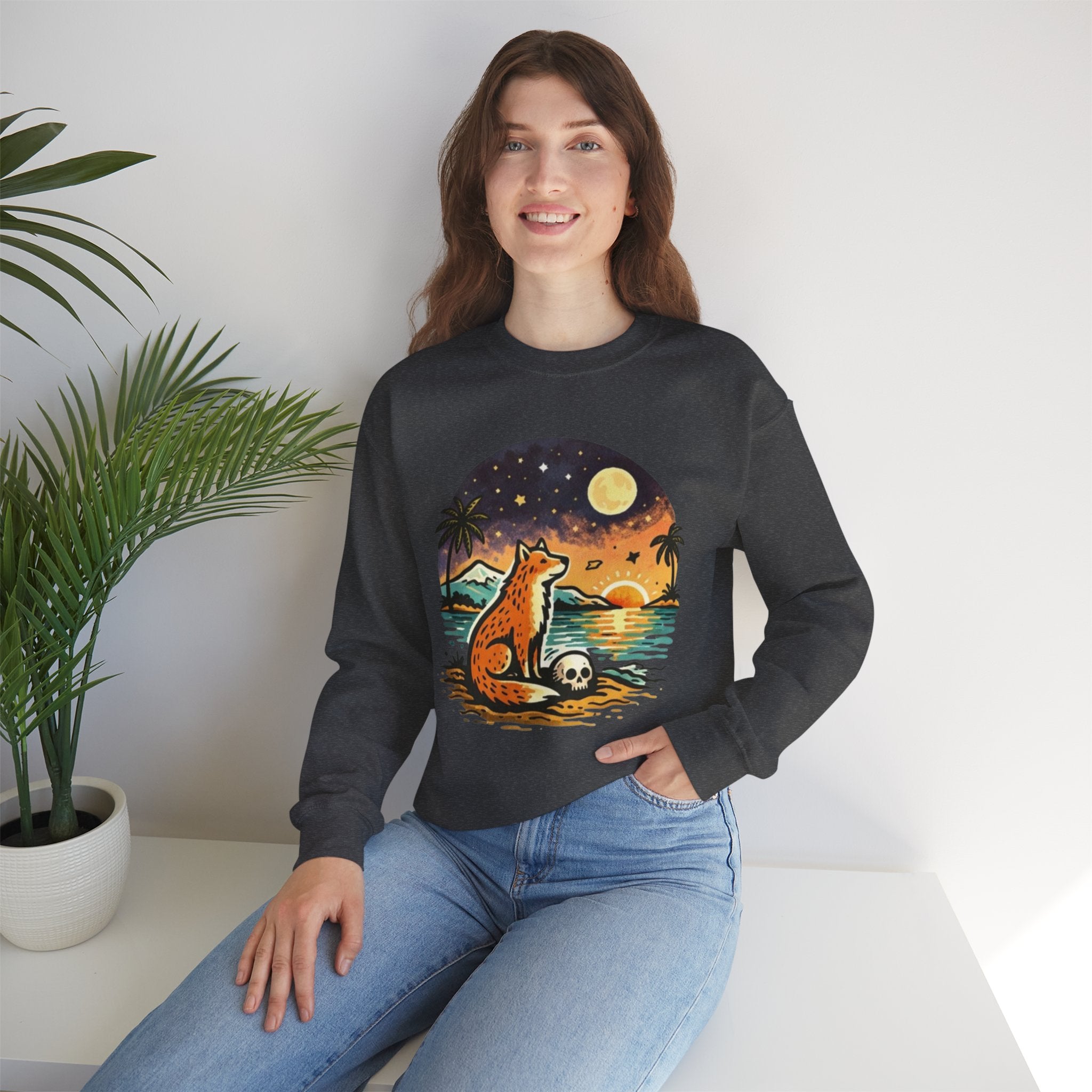 Crewneck Sweatshirt | Sunset Fox Beach Scene Graphic