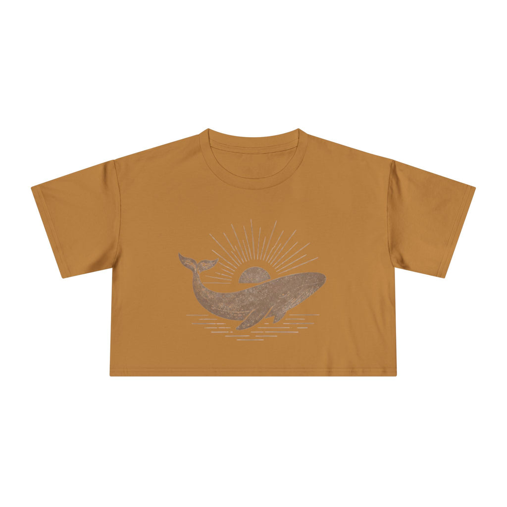 Whale Sunset Crop Tee | Vintage Ocean Graphic Womens Top
