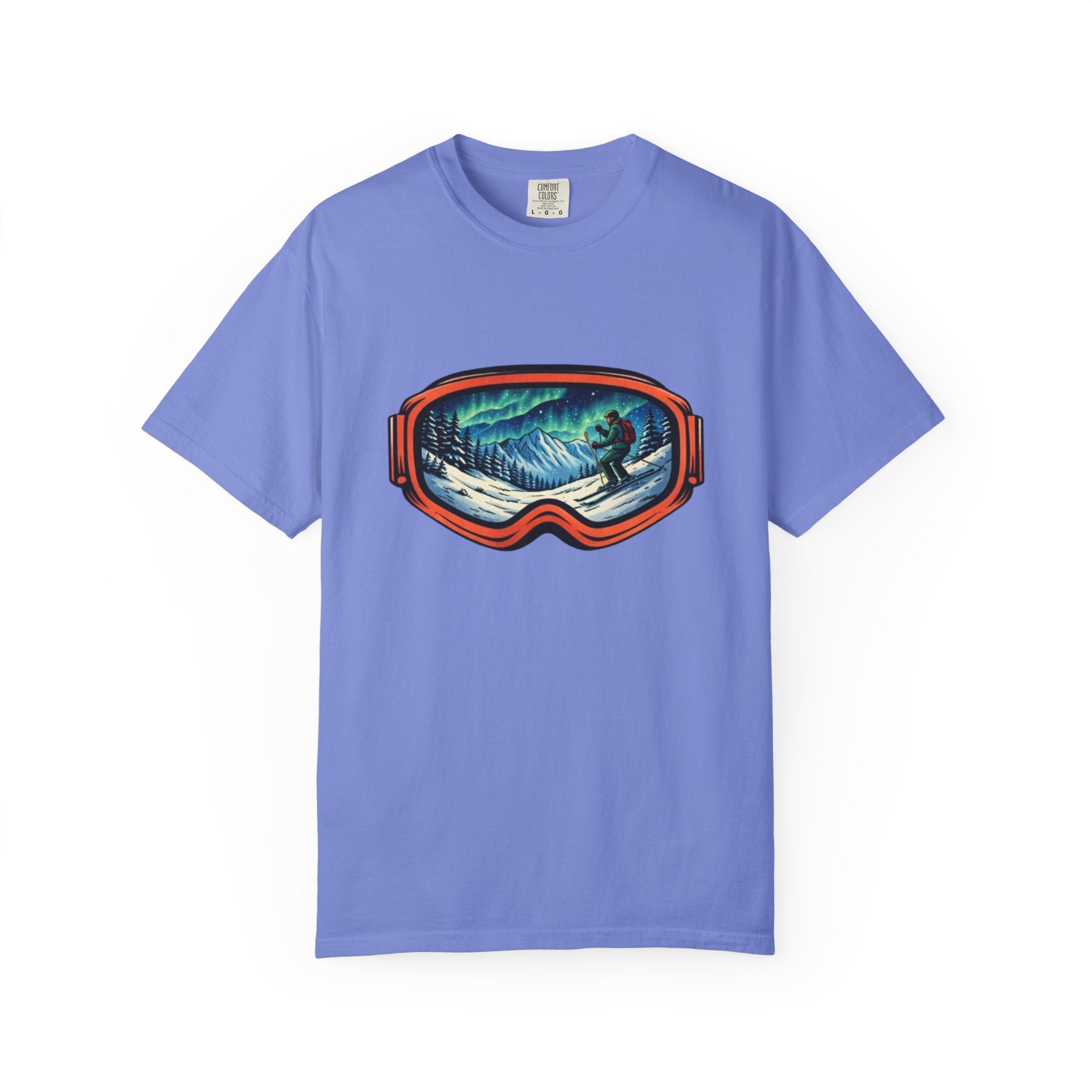 Northern Lights Ski Goggles T-Shirt | Aurora Skiing Landscape Design