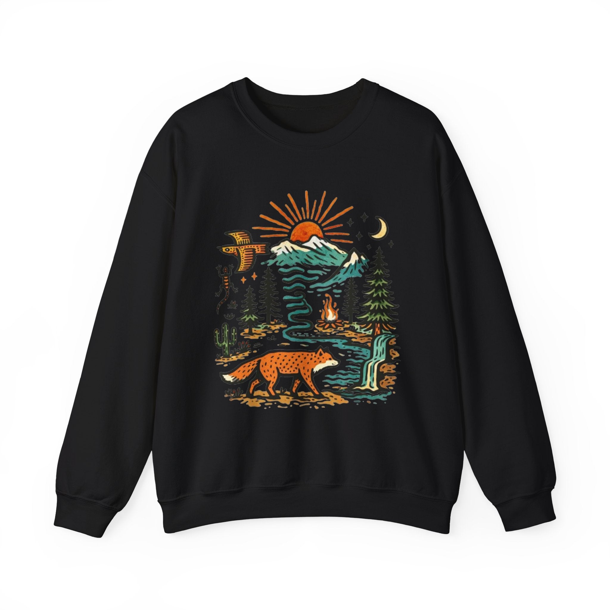 Nature Scene Crewneck Sweatshirt | Desert to Mountain Wildlife Graphic