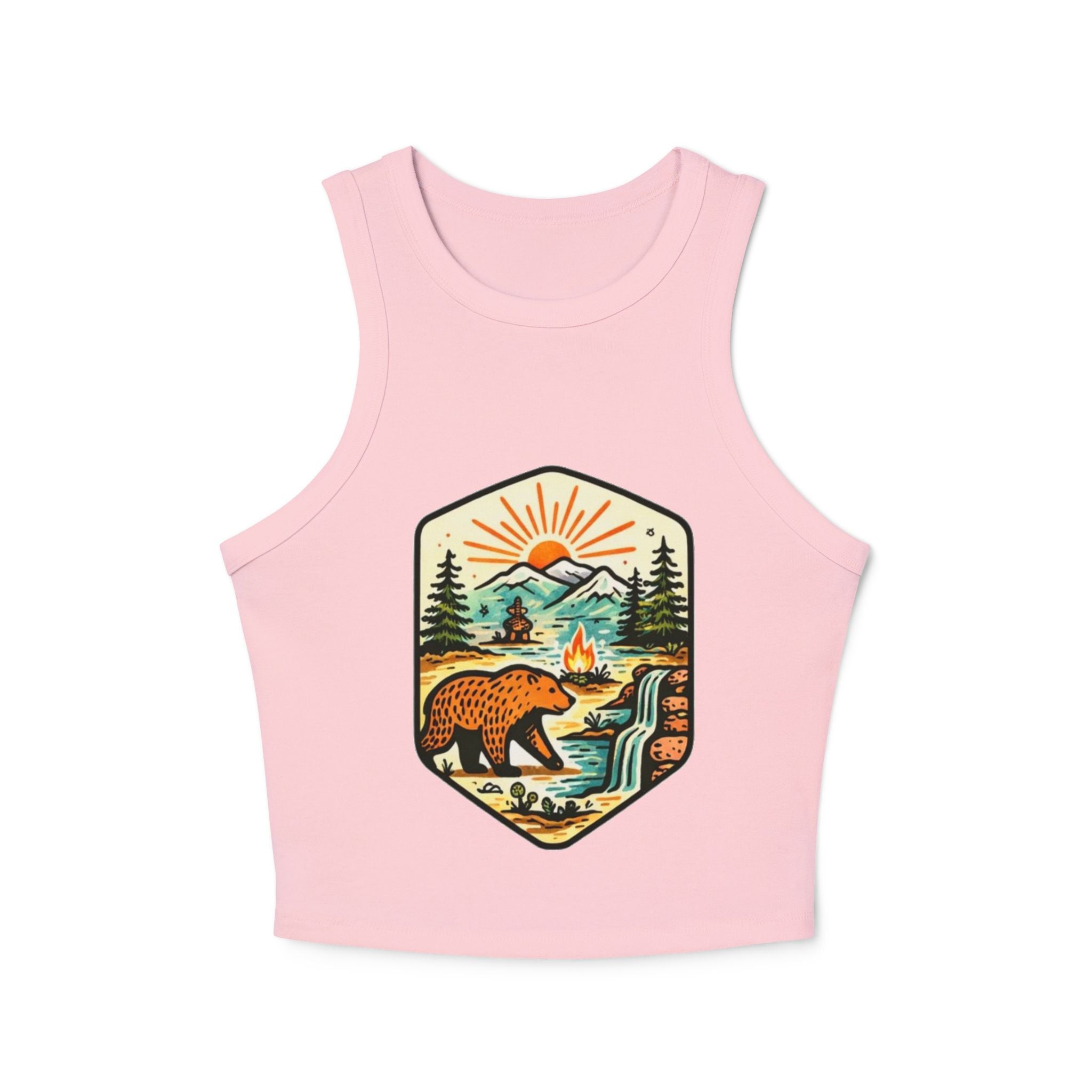 Womens Racer Tank Top | Retro Bear Mountain Camp Graphic