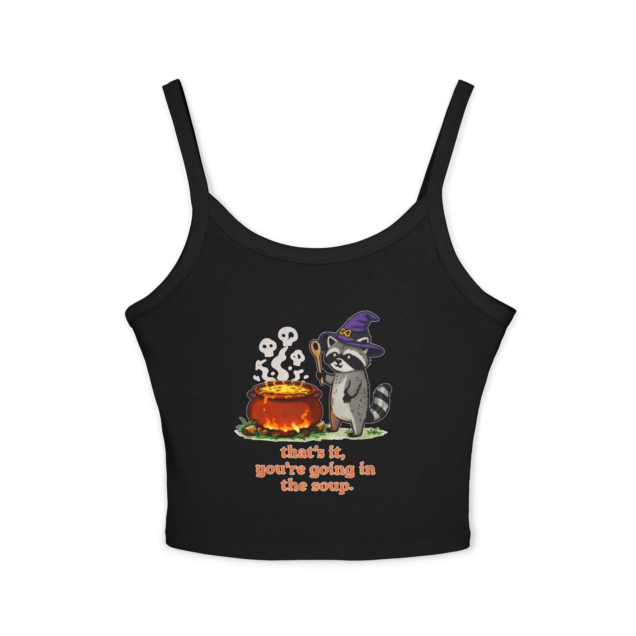 Witch Raccoon Tank Top | "Thats It, Youre Going in the Soup" Cute Halloween Crop